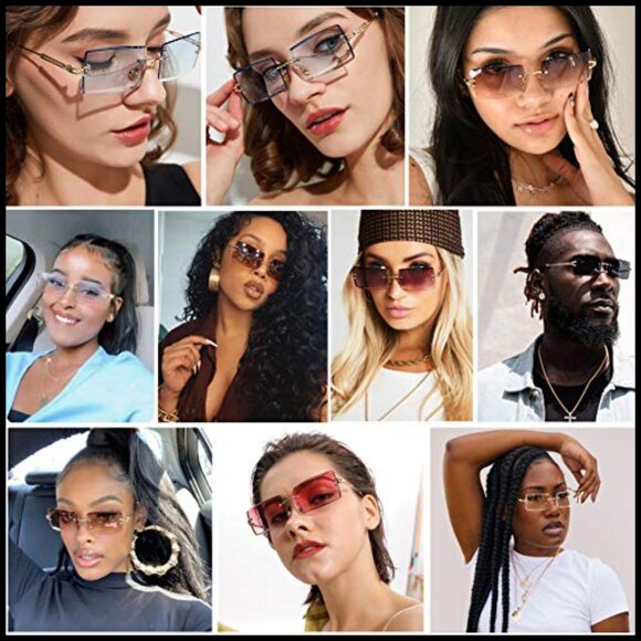 Vintage Retro Rimless Sunglasses Gold Metal Frame Square Lens Y2K Style main image 5